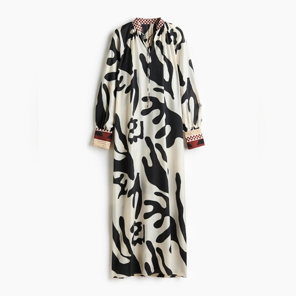 H&M Special Edition Loose Fit Dress Long Sleeves Cream Black Red Nwt - Picture 15 of 16